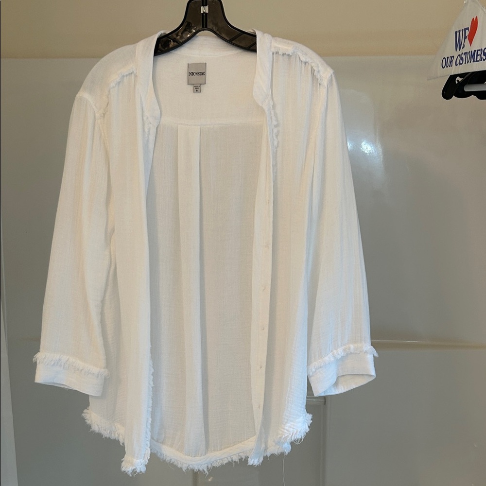 Max Studio Cream Frayed Hem Blouse